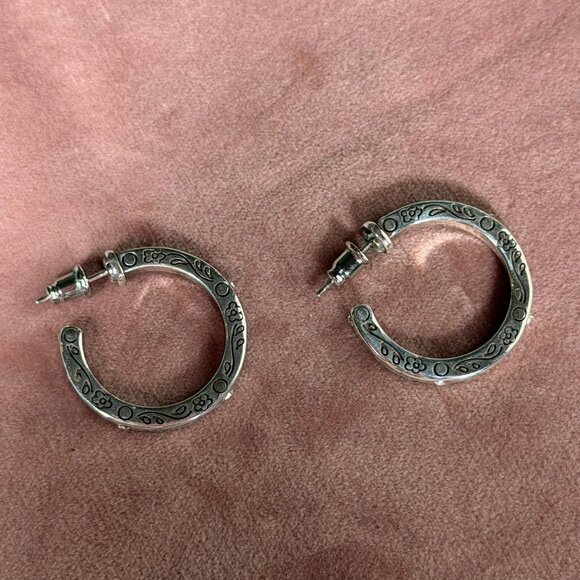 Brighton Silver Etched Hoop Earrings — Classic Scroll Design - Picture 5 of 5